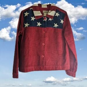 Coldwater Creek P Med American Flag buttondown jacket. Labor Day, Patriotic